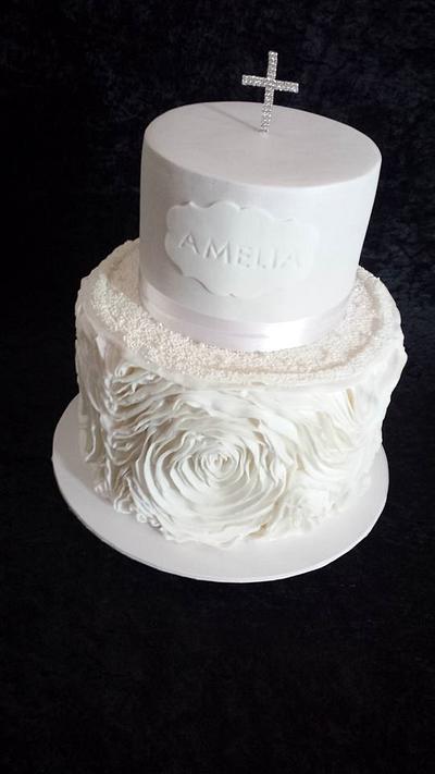 rose frill christening cake - Cake by Five Starr Cakes & Toppers
