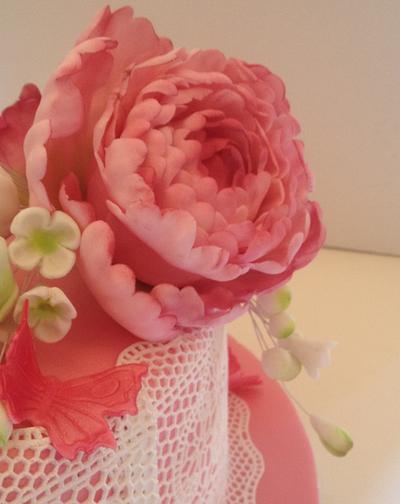 Pink Peony & Lace for a Fiftieth Birthday - Cake by Janet Harbon