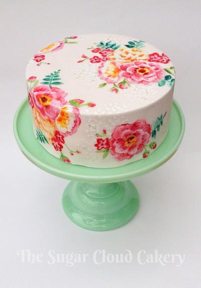 Hand painted peony cake  - Cake by The sugar cloud cakery