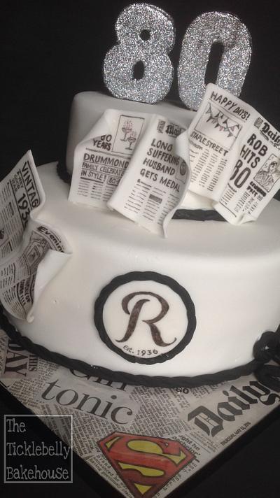 80th newspaper birthday cake  - Cake by Suzanne Owen
