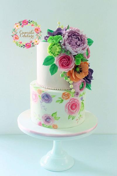 Floral Painted cake and sugarflowers - Cake by Marie Mae Tacugue