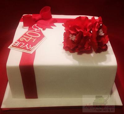 Present cake with red flowers - Cake by The Sculptress of Sugar