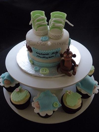 Baby Shoes and Monkey Cake - Cake by Beau Petit Cupcakes (Candace Chand)