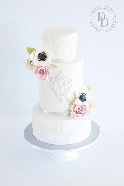 Anemones & Lace Wedding - Cake by Delicia Designs