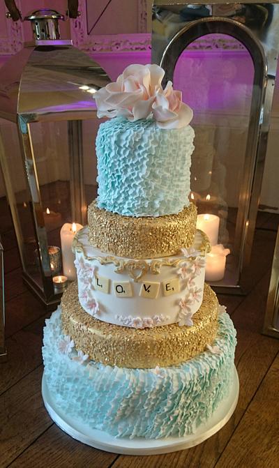 Gold, ruffles and Scrabble  - Cake by Divine Bakes