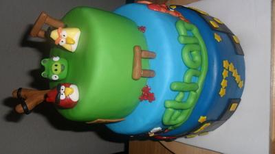 Angry birds, Moshi monsters, Spiderman and Batman themed cake - Cake by Rebecca Husband