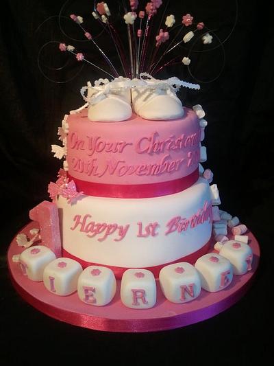 joint 1st birthday, christening cake - Cake by becsdreamcake