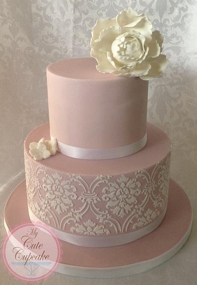 2 tier Blush Pink Damask Wedding Cake - Cake by My Cute Cupcake