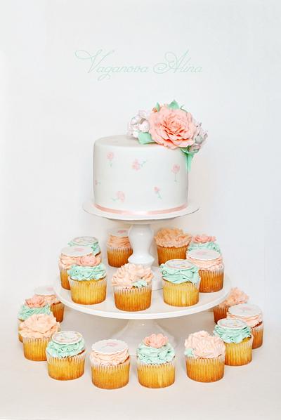 Wedding cake in mint & peach colors - Cake by Alina Vaganova