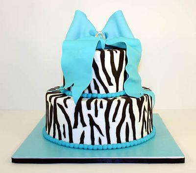 Zebra and Tiffany Bow - Cake by Prima Cakes and Cookies - Jennifer