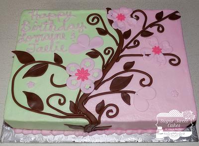 Mint & Pink w/Flowers - Cake by Sugar Sweet Cakes