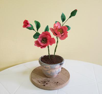 Red Garden Rose (in a handmade ceramic vase) - Cake by The Garden Baker