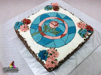 Butter Cream Stained Glass Rose with Hydrangeas - Cake by Simmz