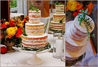 Naked Wedding Cake with fresh herbs and olive branches - Cake by lorieleann