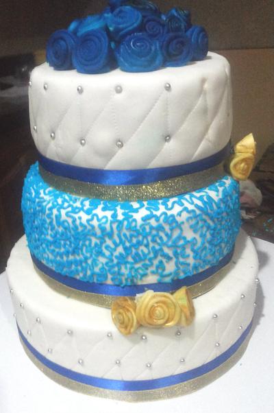Blue and white Engagement Cake - Cake by Darlosbakersart