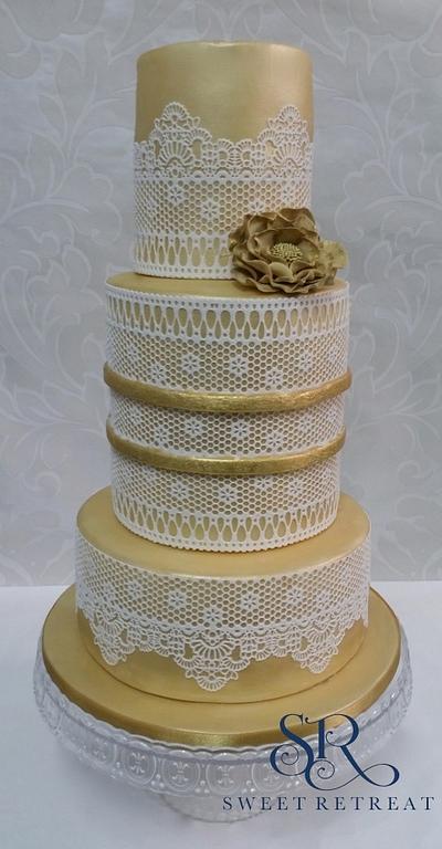 Golden Lace Wedding Cake - Cake by Sweet Retreat Cakes - Gifted Hands