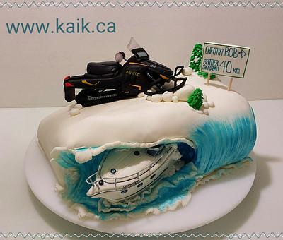 snowmobile and boat - Cake by ann