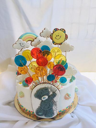 Cake with cookie pops ans isomalt lollipops - Cake by Di Art Cookies 