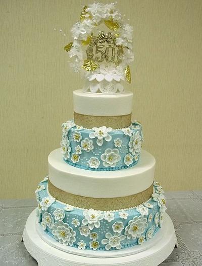 50th anniversary cake with light blue - Cake by Corrie