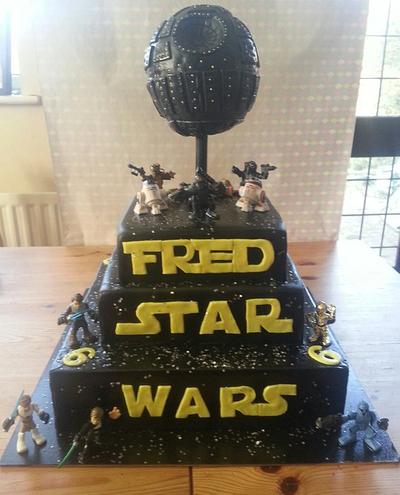 HUGE Star Wars cake with spinning death star and hidden shortbread biscuits - Cake by kellywalker123