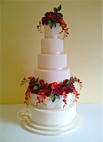 Rose & Freesia Wedding Cake - Cake by CakeyCake