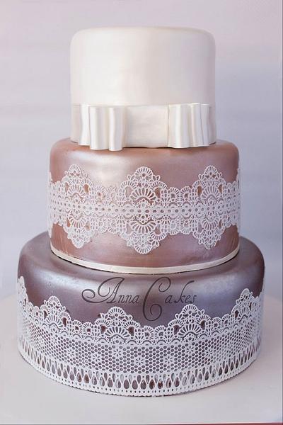 Wedding cake with lace - Cake by AnnaCakes