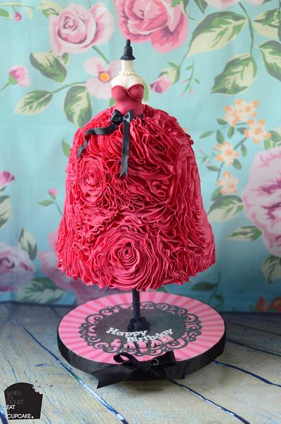 Hot pink ruffle dress mannequin cake! - Cake by Sahar Latheef