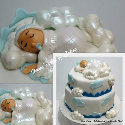 Baby Sleeping in the clouds Christening Cake - Cake by Veenas Art of Cakes 