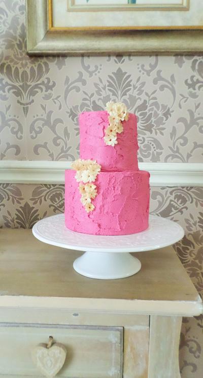 Simple pink buttercream with fresh Jasmine - Cake by Kickshaw Cakes