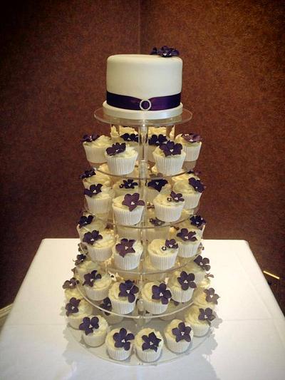 Purple flower wedding cupcake tower - Cake by Victoria's Cakes