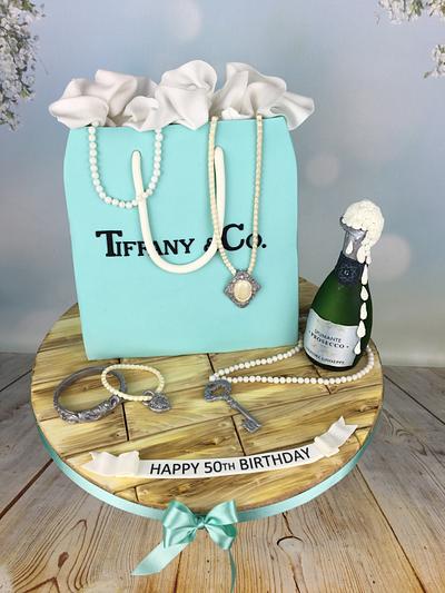 Tiffany bag cake with mini  prosecco bottle  - Cake by Melanie Jane Wright