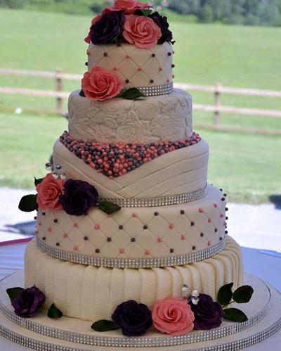 Wedding cake pink and purple roses - Cake by Icing to Slicing