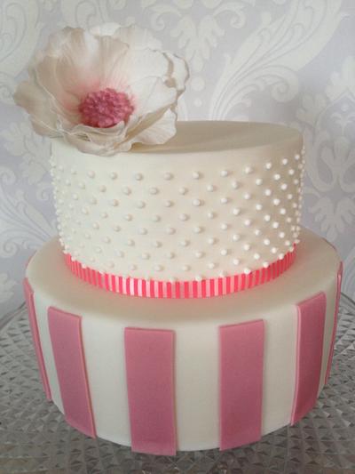 Baby pink stripes & piped dots! - Cake by SallyJaneCakeDesign