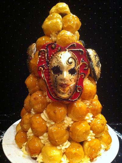 Masks, profiterole tower - Cake by Cakemummy