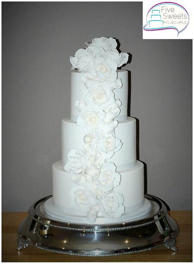 White Wedding Cake with Sugar Roses - Cake by Five Sweets Melbourne