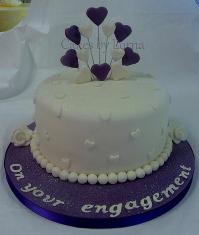 Purple and White Hearts Engagement Cake - Cake by Cakes by Lorna