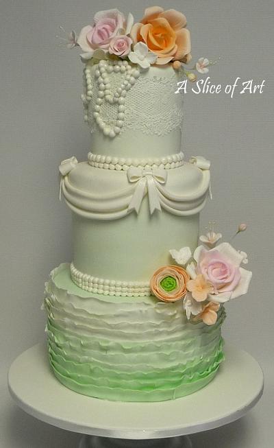 Ruffle cake with swags and sugar flowers - Cake by A Slice of Art