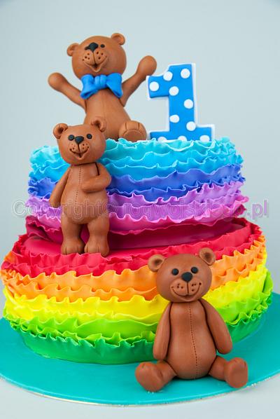 Rainbow ruffles 1st birthday cake / Tort na pierwsze urodziny z tęczowymi ruffles - Cake by Edyta rogwojskiego.pl