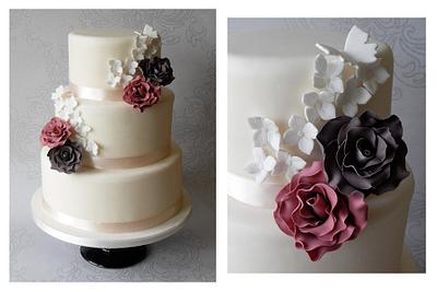 Roses and Hydrangea Wedding Cake - Cake by Sugar Ruffles