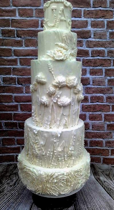 All White Buttercream Bas Relief Wedding Cake - Cake by The Buttercream Diva