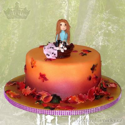 Autumn with girl and puppy - Cake by Eva Kralova