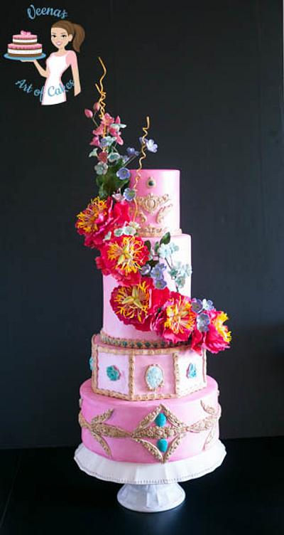 Pretty in Pink Peony Wedding. - Cake by Veenas Art of Cakes 