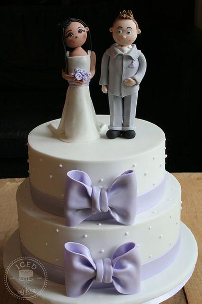 White & Lilac Bows Wedding Cake - Cake by IcedByKez