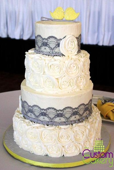 Rosettes with Lace Wedding Cake - Cake by Stephanie