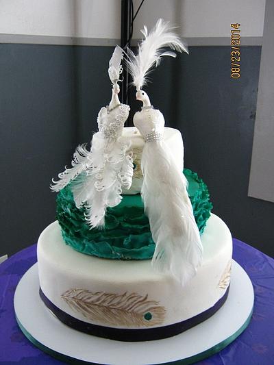 Peacock Themed Wedding Cake - Cake by Cakeicer (Shirley)