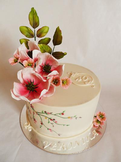 Beige with magnolias - Cake by Veronika