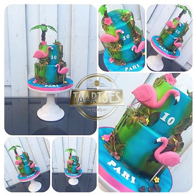 Flamingo jungle cake  - Cake by Taartjes Toko 