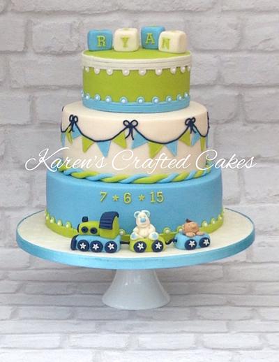 Blue & lime Christening cake - Cake by Karens Crafted Cakes