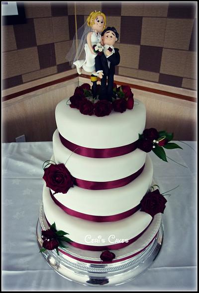 Burgundy Rose wedding cake - Cake by Ceri's Cakes