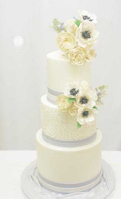White and Silver Wedding Cake - Cake by Sugarpixy